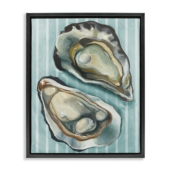 Stupell Industries Oysters on Blue Stripes Animals Painting Black Floater Framed Canvas Art Print Wall Art, 17 x 21