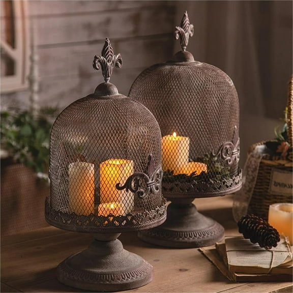 Colourtree Dia 9.1" x 18.1" H Wrought Iron Industrial Wax Candle Holder Home Decoration Retro Birdcage Candlestick Crafts Photography Props
