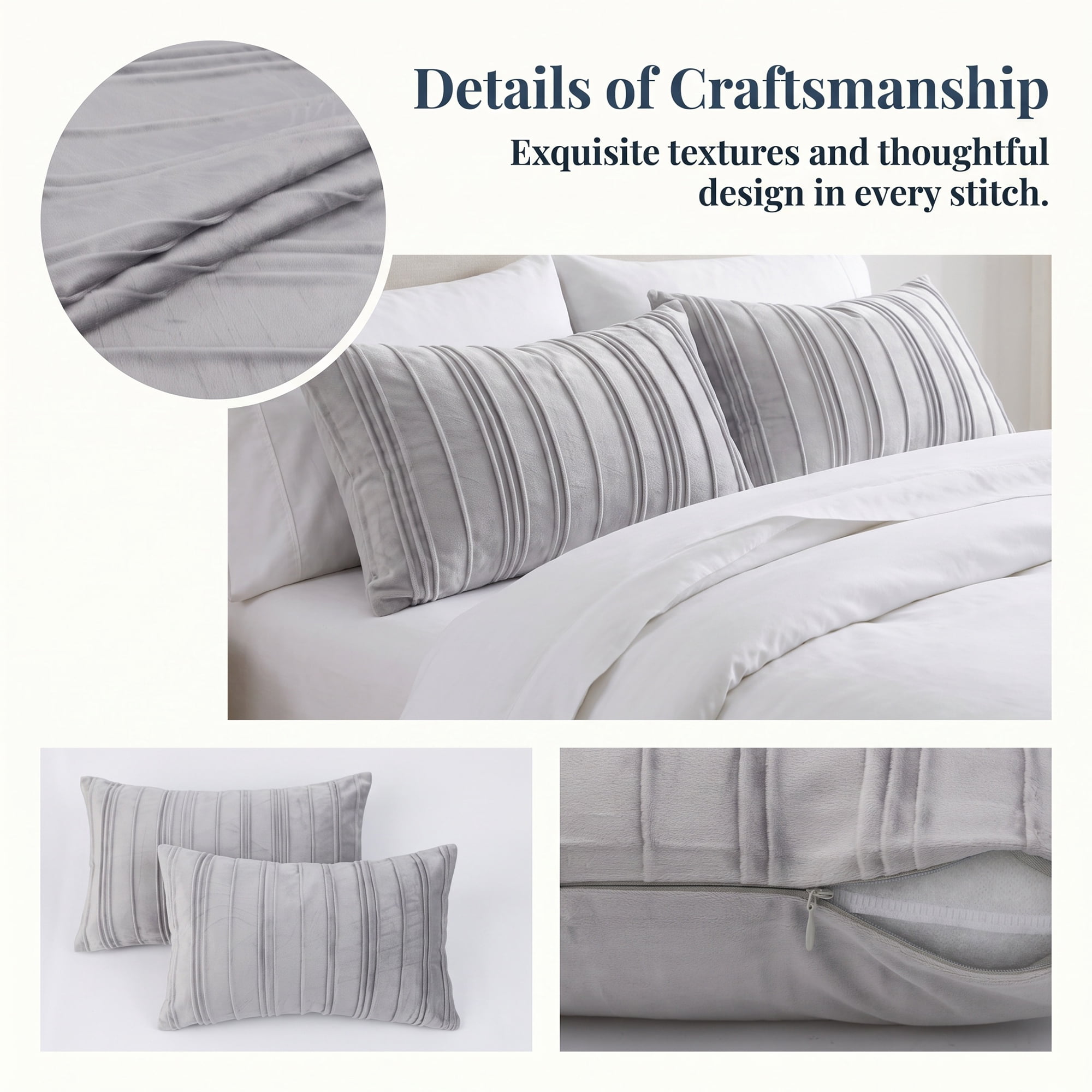 Unique Bargains 2Pcs Pleated Textured Throw Pillow Covers Couch Cushion Cases Grey 20" x 12"