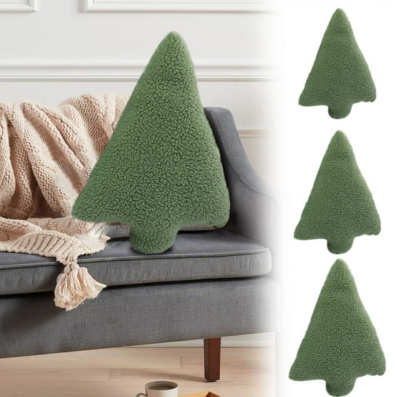 Dmlowu Cotton Christmas Tree Pillows, 8 inch Christmas Pillows for Couch, Microfiber Christmas Throw Pillows for Holiday Party Christmas Decorations, Warm Green Throw Pillows