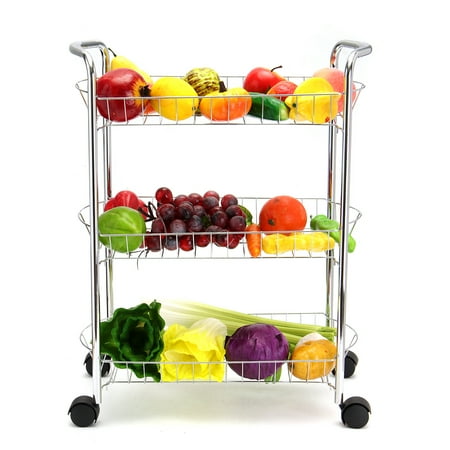 3 Tier Metal Kitchen Vegetable Food Storage Trolley Shelf Cart