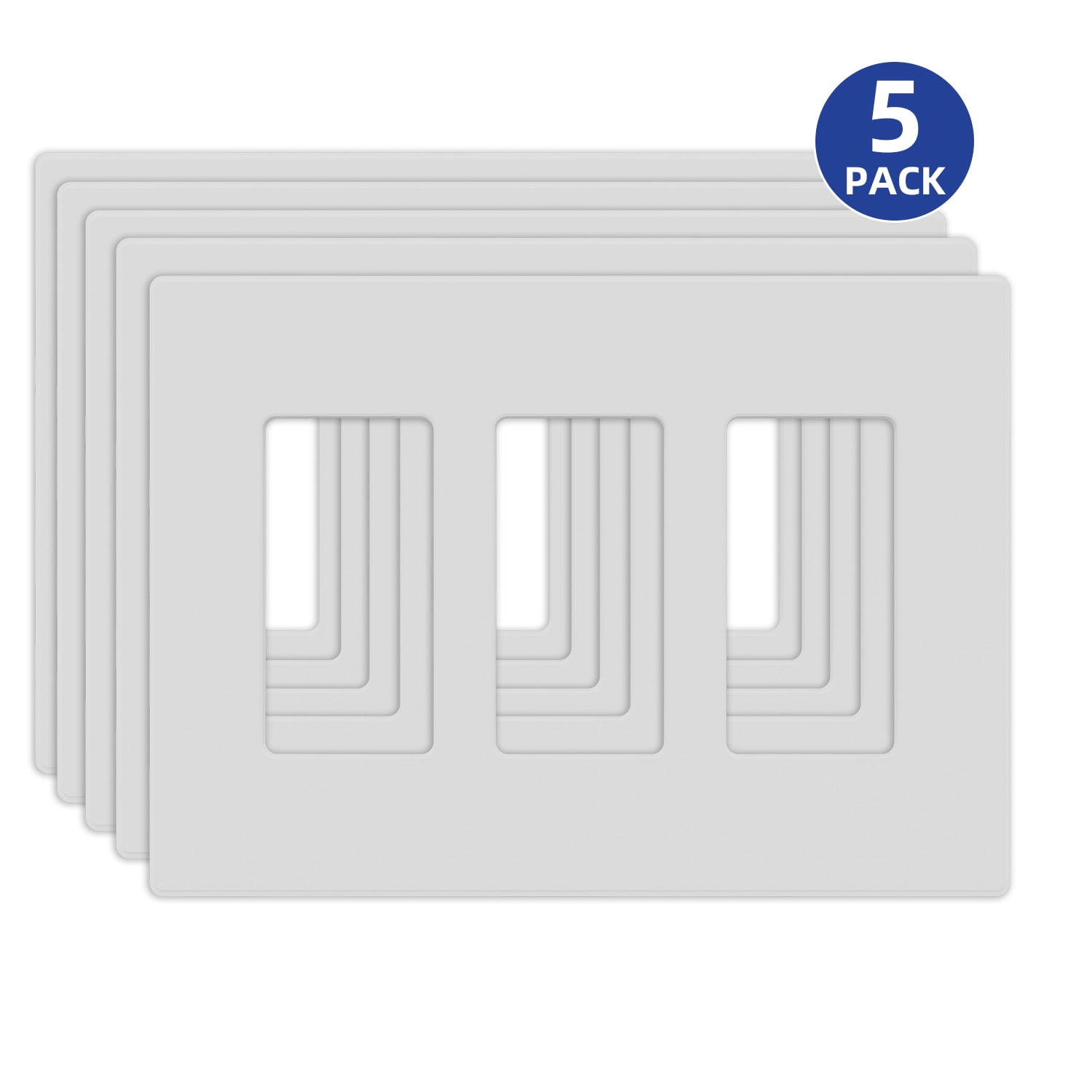 ELEGRP 3-Gang Midsize Screwless Decorator/Rocker Wall plate, Midway size 4.88 'H x 6.75 'W, Matt White (5-Pack)