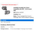 thumbnail image 2 of Headlight Assembly Set 2 Piece - Compatible with 2007 - 2010 Lincoln MKX 2008 2009, 2 of 2