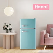 3.5 Cu.ft Compact Refrigerator WANAI Dual Doors Handles Mini Fridge with Top Freezer Blue New