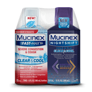 Mucinex Fast-Max Severe Congestion and Cough Clear and Cool, Mucinex Nightshift Cold and Flu Clear and Cool Liquid - 2 Bottles (6 fl. Oz. Each)