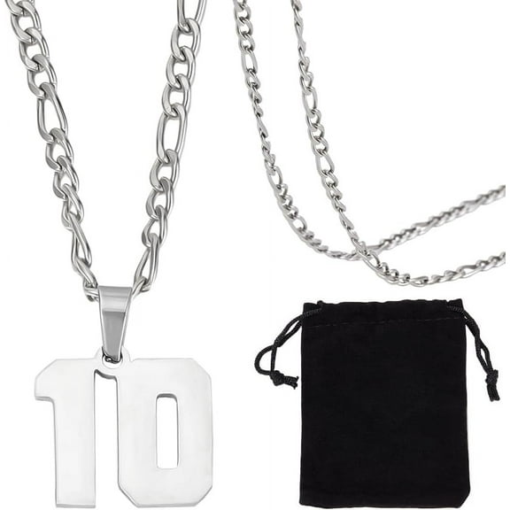 1Box 1Pcs Figaro Chain 304 Stainless Steel Silver Athletes Sport Personalized Jersey Number 10 Necklace with Rope