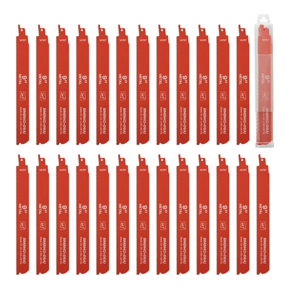 KFFKFF 25-Piece Bi-Metal Reciprocating Saw Blade Set, 14/18 TPI, Universal Shank, Designed for Smooth and Efficient Cuts in Medium Metals (1/8-5/16 inch), Orange