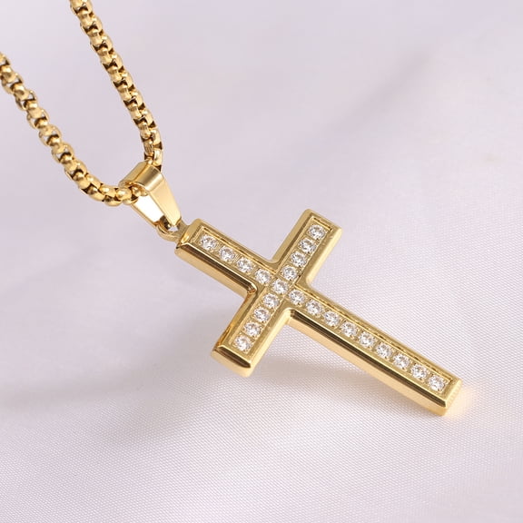Hip Hop Iced Out CZ Cross Pendant & Chains 14K White Gold Bling Cross Necklace for Men and Women Jewelry