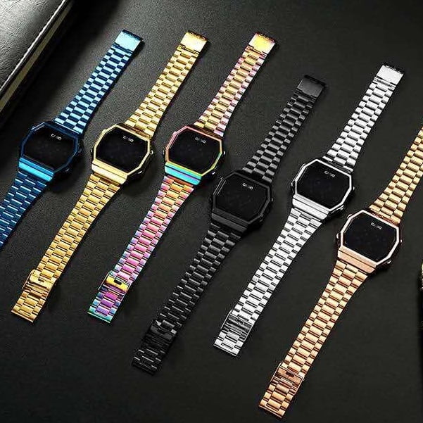 Caso LED Digital Reloj De Cuarzo CASIO Luz Trasera Con Pulsera De Acero Inoxidable Unissex Impermeable Walmart en linea