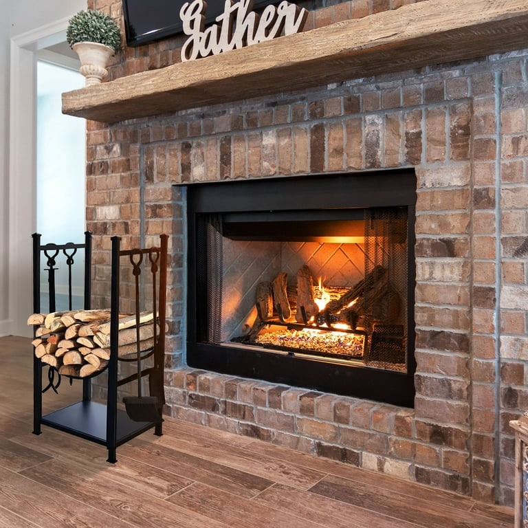Panacea Firewood Rack with Fireplace Brush Tong Shovel and Poker Black Walmart