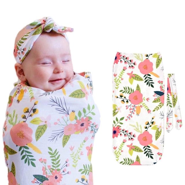 YOPTOP Cocoon Type Baby Sleeping Bag Rabbit Ears Headband Set Anti-kick Sleeping Bag Wrap Blanket(2pcs)