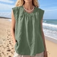 thumbnail image 2 of VBVC Women's Cotton-Linen Sleeveless Tank Top,Ladies Breathable Button Neck Blouse,Loose Fit Summer Pleated Shirt For Women,Green,S-3XL, 2 of 10
