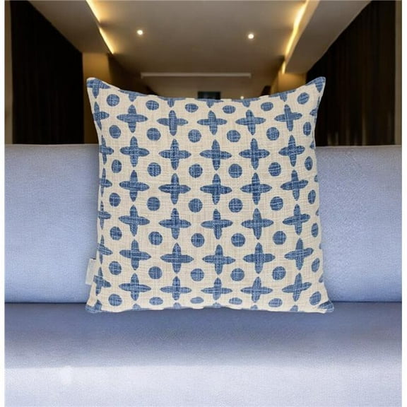 HomeRoots 529307 18 in. Beige & Blue Geometric Cotton Throw Pillow