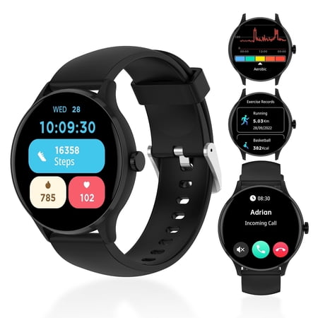 1.26" Smart Watch with 123 Sports Modes, Custom Dials, Split Screen, IP68 Water-Resistant, Compatible with Android and iOS, Black