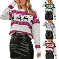 thumbnail image 2 of Zhanying Chandail Brun pour Femmes Col Rond Vert Haut de Noël pour Femmes Rouge Col Rond Christmas Sweater, 2 of 7