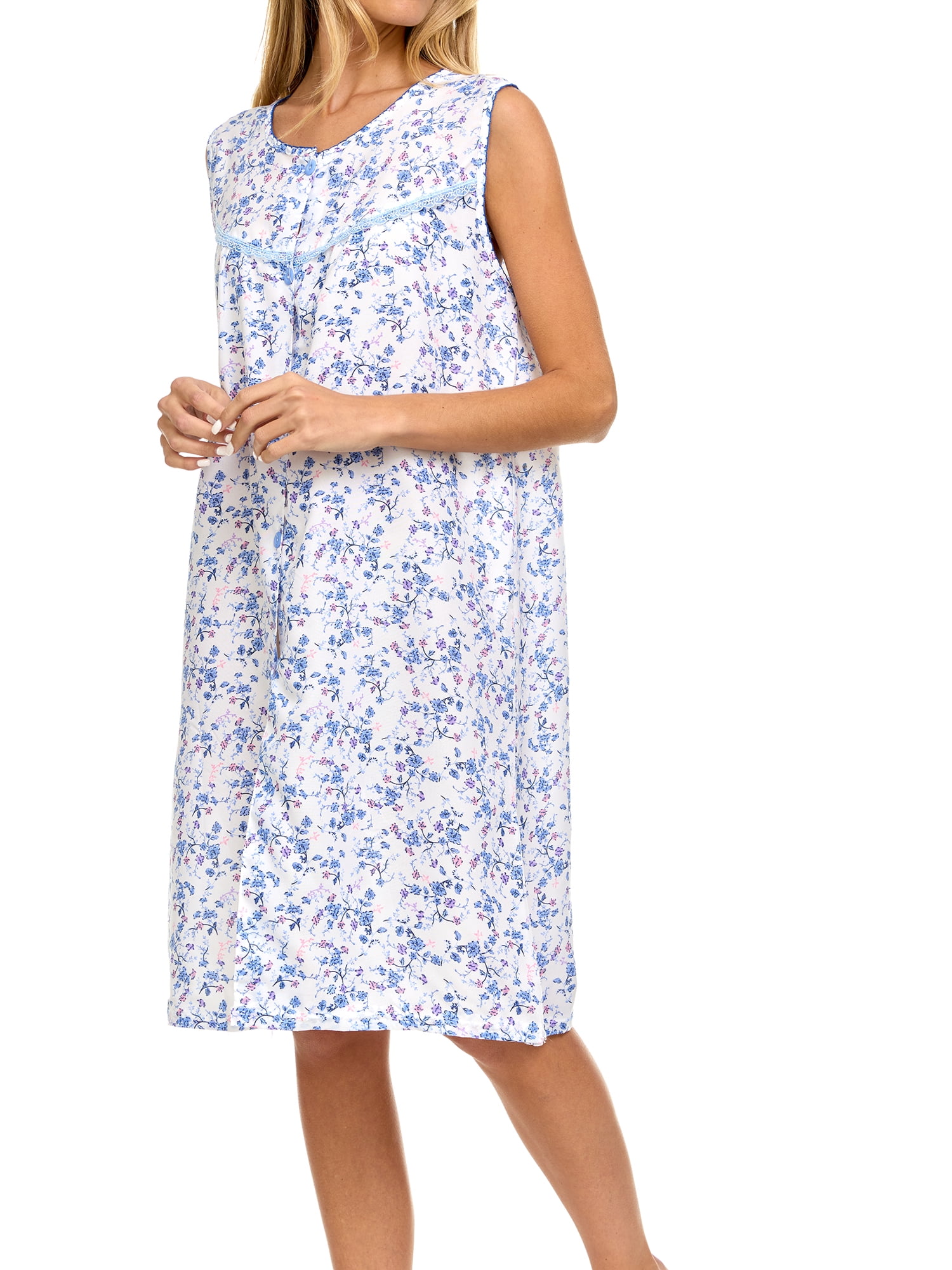 EZI Women’s Buttondown Floral Cottonrich Sleeveless House Dress