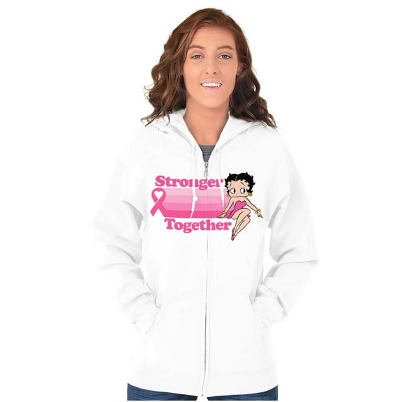 Betty Pink Ribbon Stronger Together Women Plus Size Zipper Hoodie Brisco Brands 2X