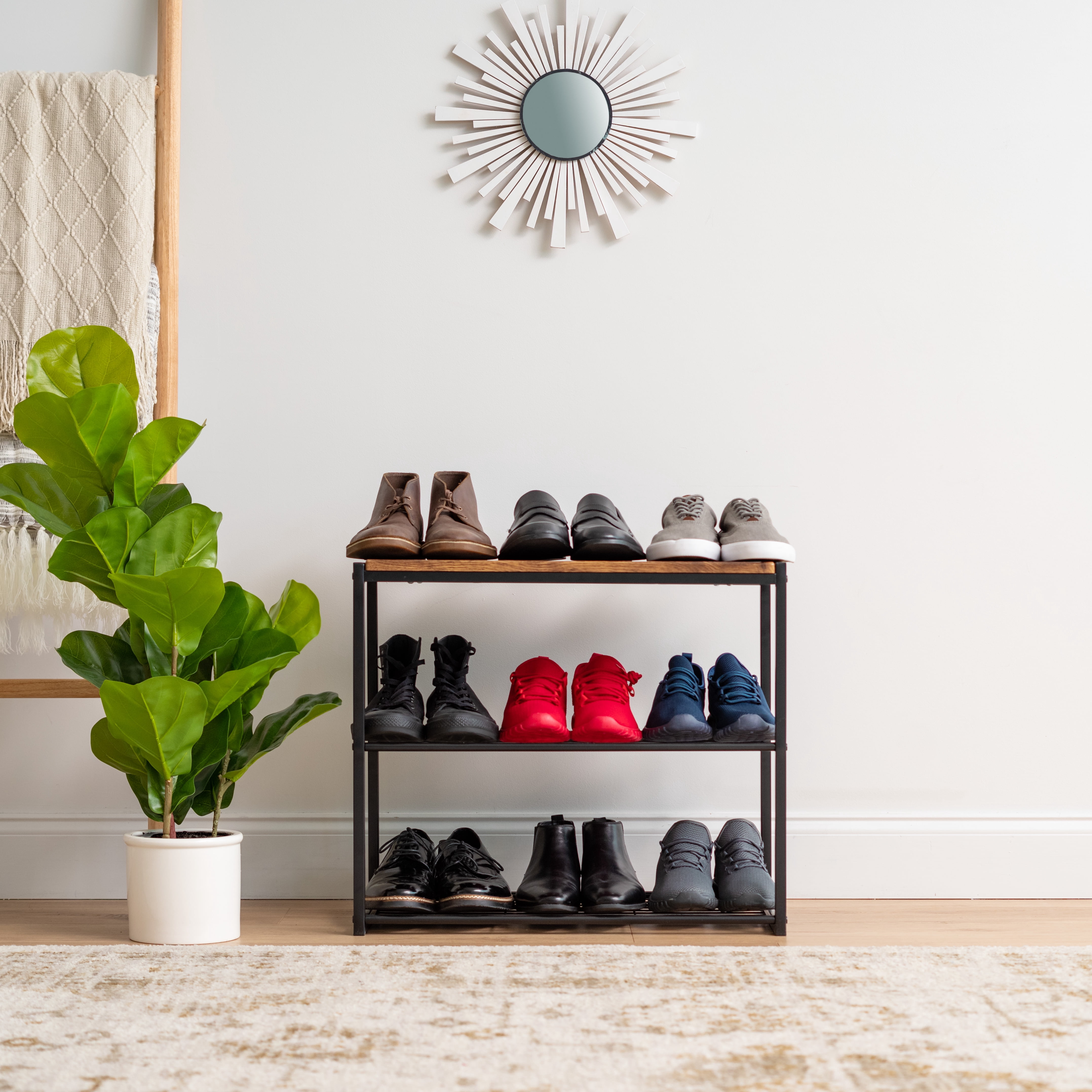 IRIS 3 Tier Shoe Bench for Entryway, 6 Pairs Shoe Organizer for Closet, Stackable Shoe Storage Organizer