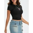 thumbnail image 4 of Biezeib Women's Cap Sleeve Tops Casual Tight Fitted Round Neck Letter Bow Print T-Shirt Tops for Summer, 4 of 6