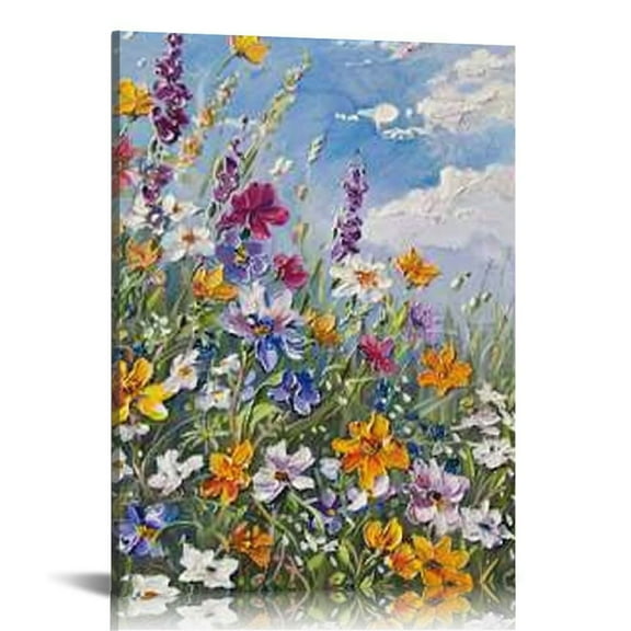 Nawypu  Flowers Wall Art Daisy Colorful Canvas Floral Pictures Spring Purple Painting, Landscape Artwork Framed for Living Room Bedroom Bathroom Dinning Room Kitchen Office Home Decor
