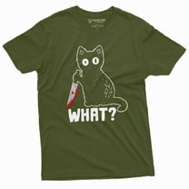 Funny Halloween Shirt What Killer Cat with Bloody Knife Humor Shirt sarcastic Tee (Medium Military Green)