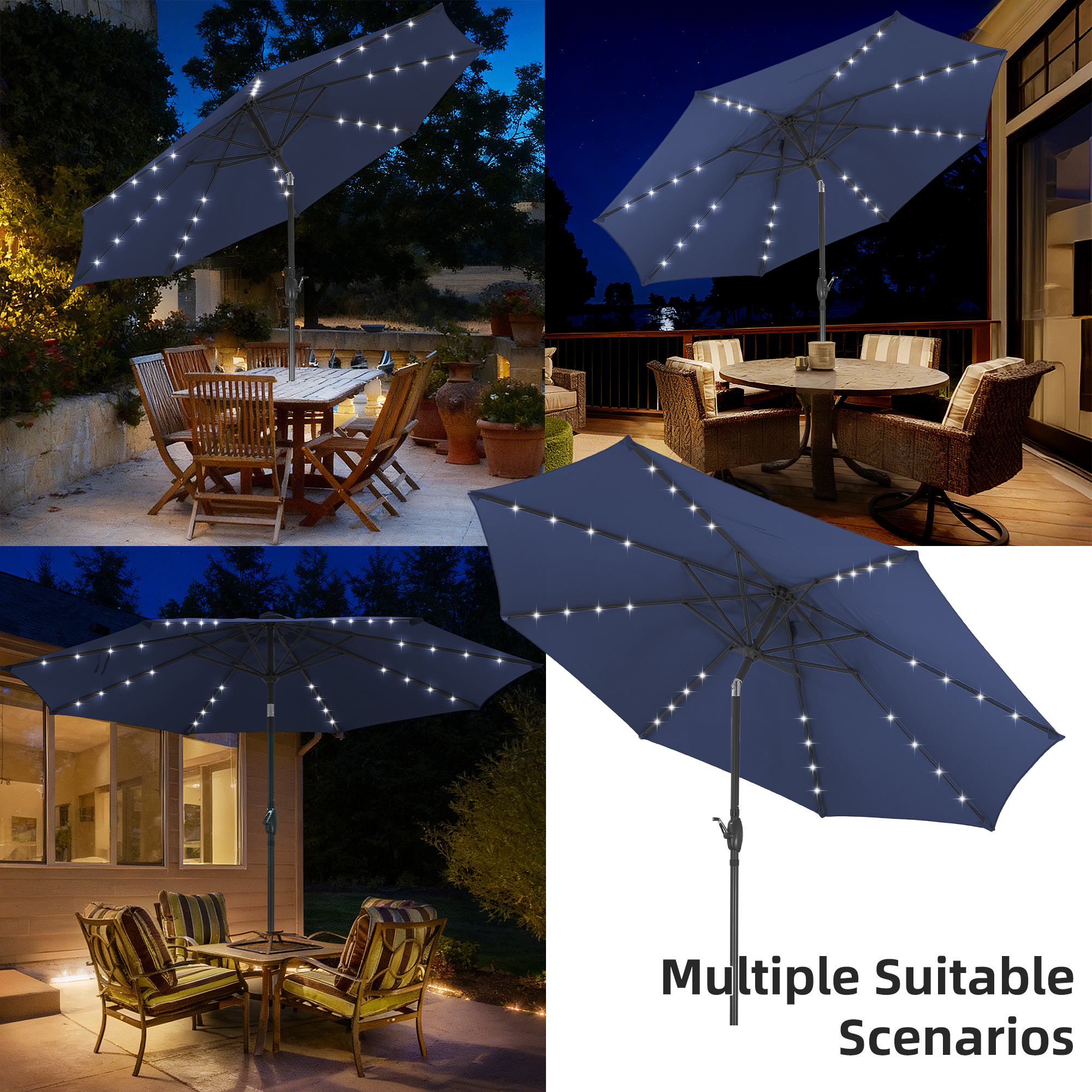 Autlaycil 10ft Solar Patio Umbrella with 32 LED Lights, Navy Blue photo 6