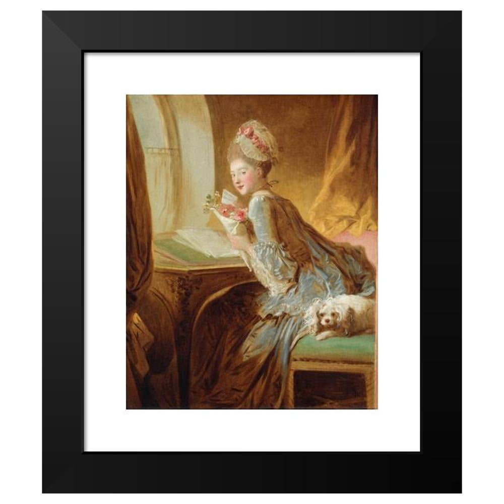 Jean-Honoré Fragonard 12x14 Black Modern Framed Museum Art Print Titled - The Love Letter (Early 1770s)