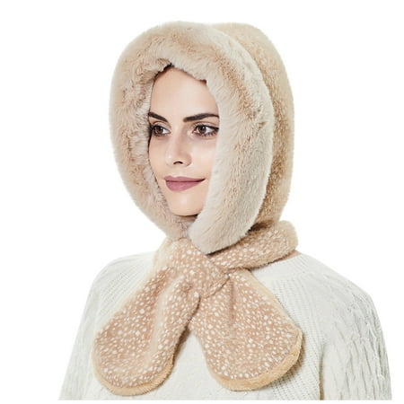 

Qcmgmg Ear Cap One-piece Hat Soft Winter Warm Neck Warmer Scarf for Women