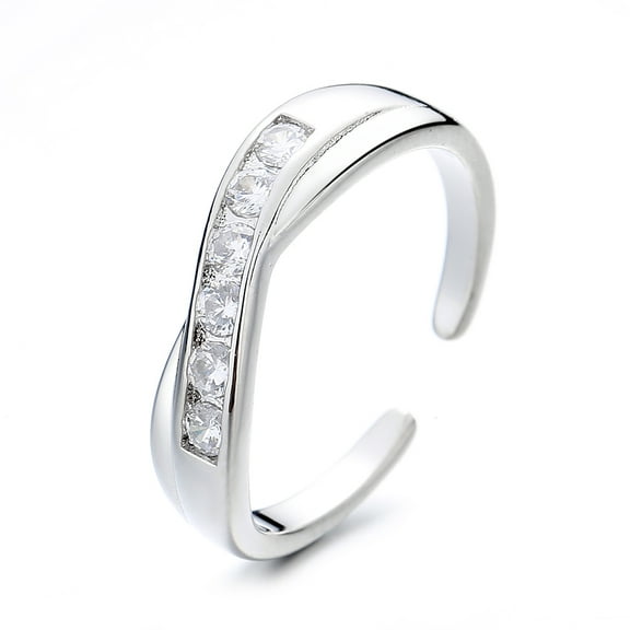 Sterling Silver Adjustable Twist Toe Ring with Crystals