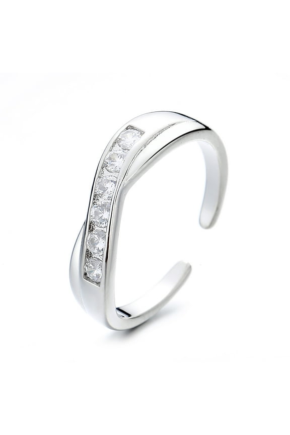 Sterling Silver Adjustable Twist Toe Ring with Crystals