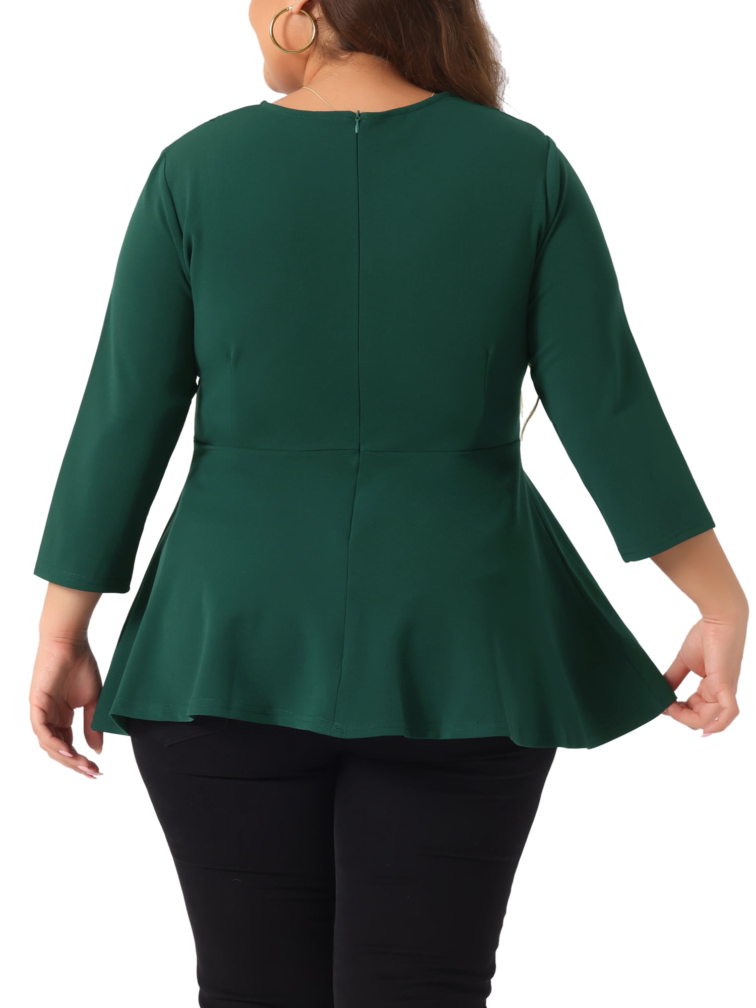DARING DIVA Women's Plus Elegant Crew Neck 3/4 Sleeve Peplum Top 4X Green
