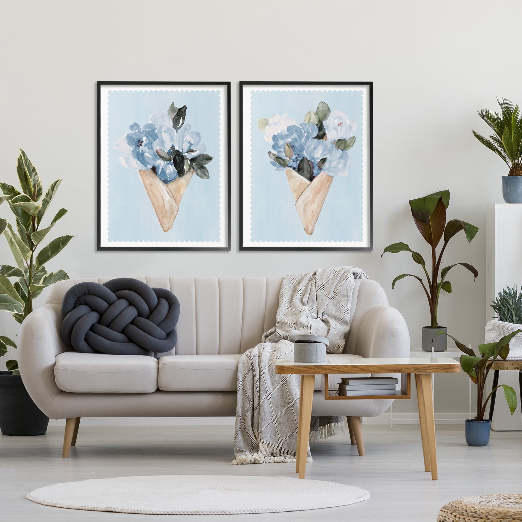 Stupell Industries Blue Flower Gift Bouquets 2 Piece Black Framed Giclee Art Set, design by Lanie Loreth