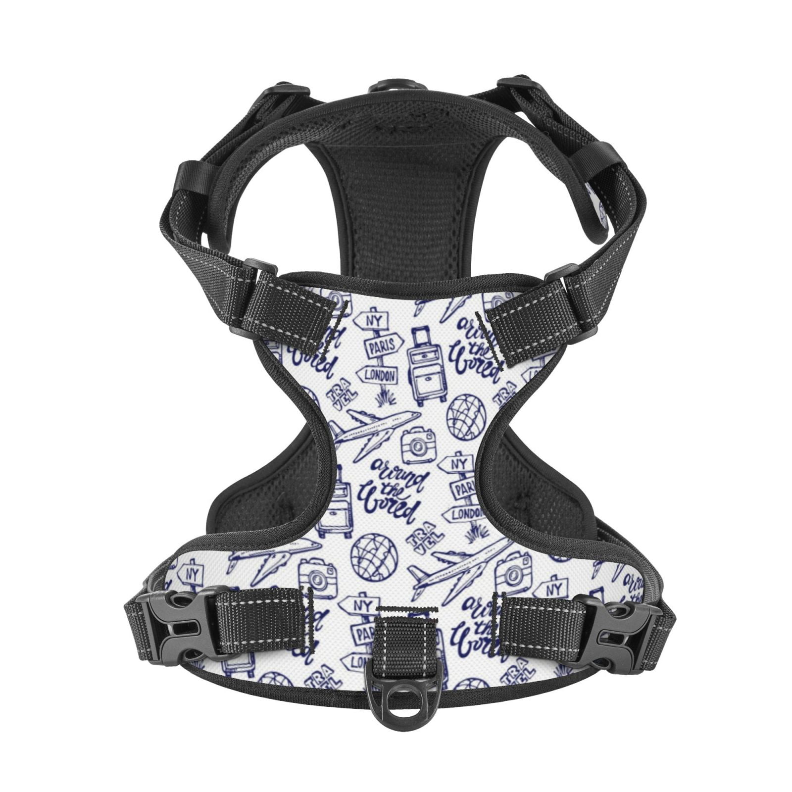 Kdxio World Travel2 Print No Pull Dog Harness Adjustable Reflective Oxford Easy Control Medium Large Dog Harness for Training and Everyday-X-Large