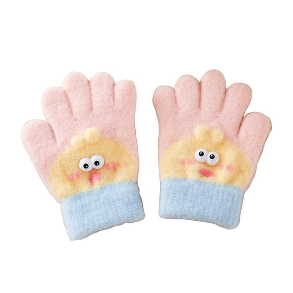 Karoyedx Kid Gloves Kids Winter Gloves For Boys Girls Children Cute Full Fingers Stretchy Warm Mittens Light Blue Size,3-6 Years