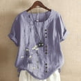thumbnail image 2 of Machine à Imprimer des Chemises Décontractée pour Femmes Col Rond Manches Courtes Boutons T-Shirts Imprimé Floral Chemise Ample, 2 of 3