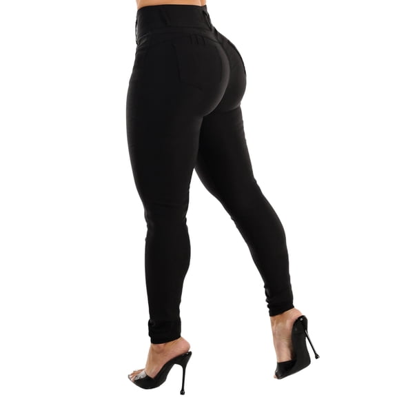 Moda Xpress Women’s Junior Butt Lifting High Waist Hyper Stretch Black Skinny Jeans 10554N