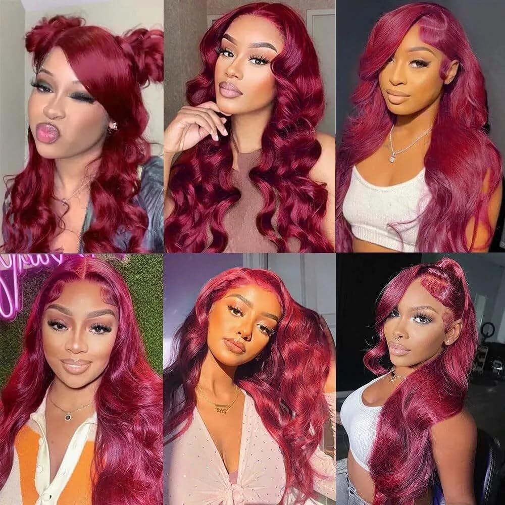Body Wave Bundles 16-30 Inch Human Hair 99J Burgundy Color 1 