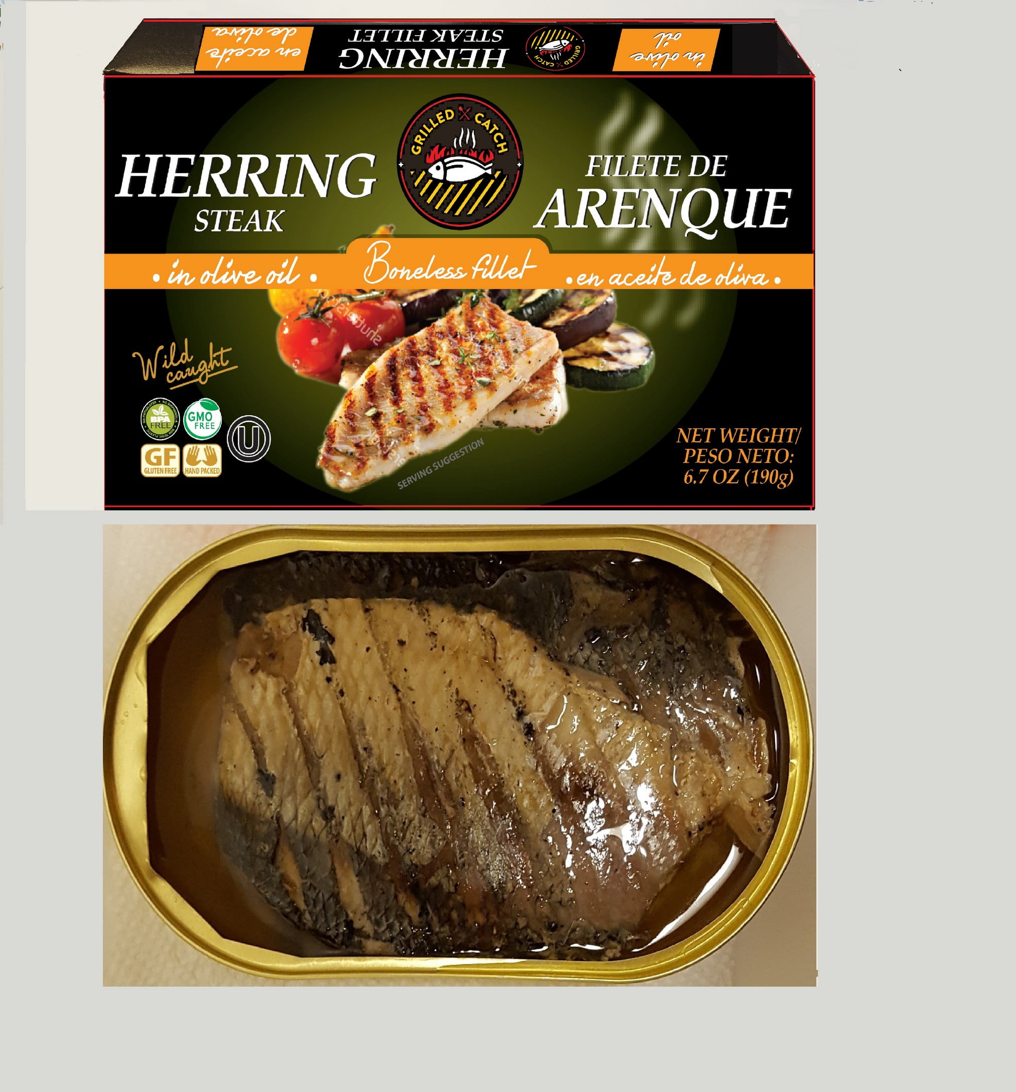 Grilled Catch Herring steak fillet in olive oil 6.7 oz