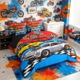thumbnail image 2 of Meiyoeat Cartoon Racing Car 7-Piece Twin Bedding for Boys,Race Track Art Bedding Comforter Set,Blue Red,Black Reversible, 2 of 6