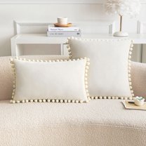 Xiao Hua Square Throw Pillow Cover with  Velvet Soft Solid Decorative Cushion Cover for Couch Bedroom Car, 1 Piece (Cream, 18"x18")