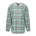 thumbnail image 4 of Women's Plaid Button Front Long Sleeve Drawstring Hoodie Jacket,Womens Shacket Jacket Plaid Hooded Shirt Jackets, 4 of 9