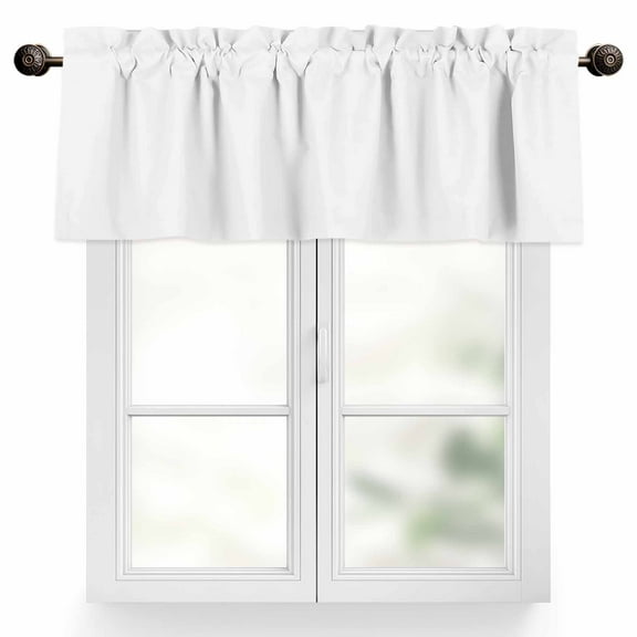 Pure White Valances for Windows, 42 x 18in, Solid Color Rod Pocket Kitchen Valance Curtain Light Filtering Window Treatments for Living Room Bedroom, 1 Panel