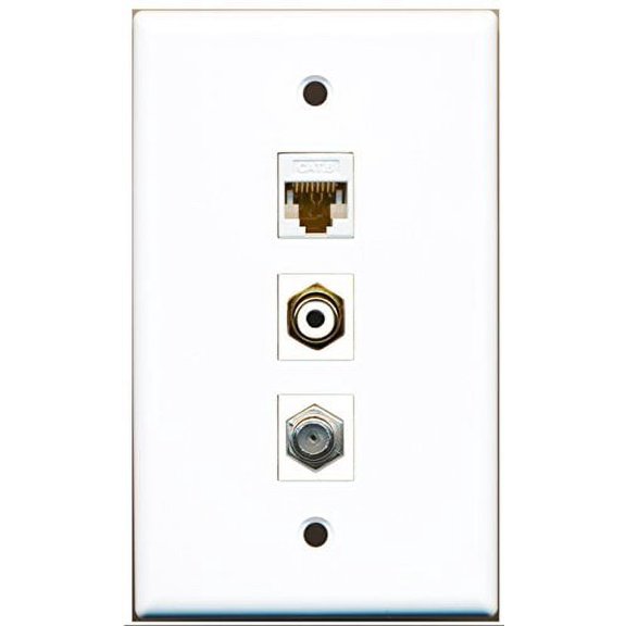 RiteAV - 1 Port RCA White and 1 Port Coax Cable TV- F-Type and 1 Port Cat6 Ethernet White Wall Plate