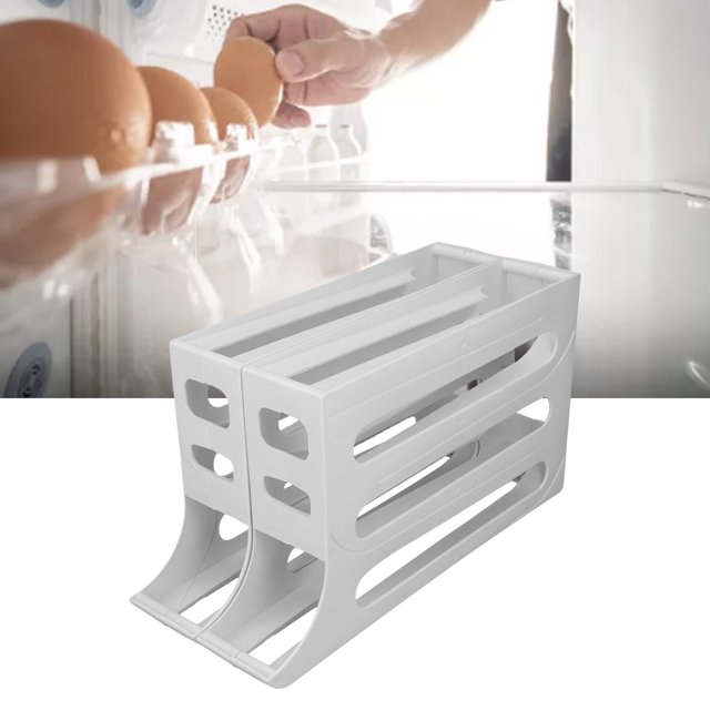 Egg Dispenser, Large Capacity Egg Holder 4 Tier Rolling Egg Tray Organizer for Refrigerator, 60pcs PP Non Slip Feet Clear Plastic Egg Dispenser for Refrigerator Kitchen Home