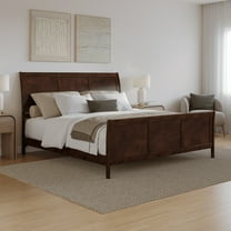Portland King Low Profile Wood Platform Bed with Matching Footboard in Walnut