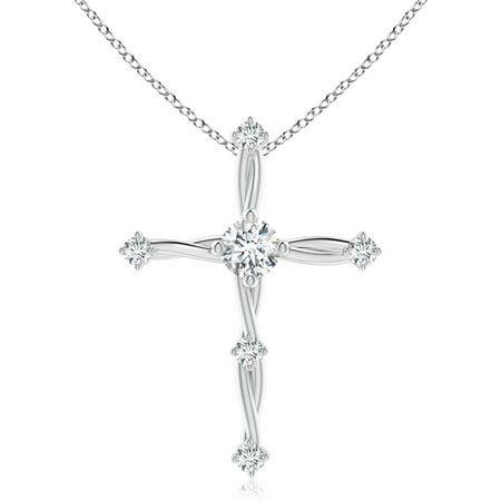 ANGARA Lab Grown Diamond Braided Cross Pendant for Women in 14K White Gold (Size-5.8mm| Color-F-G| Clarity-VS) | April Birthstone Anniversary Jewelry Gift for Women | Lab-Grown Diamond Necklace