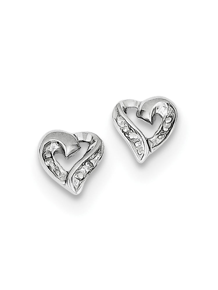 Solid 925 Sterling Silver Diamond Heart Post Earrings (6mm x 7mm ...