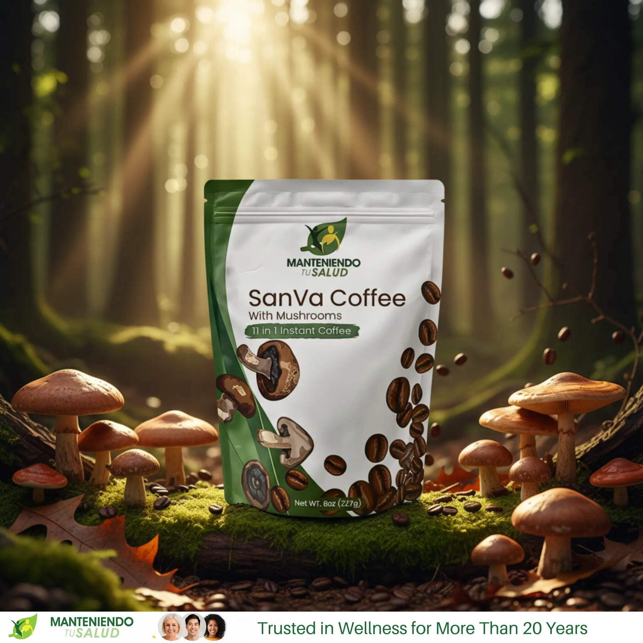 Manteniendo Tu Salud Instant Coffee with 11 Mushrooms Gluten-Free Naturally Caffeinated 8 Oz