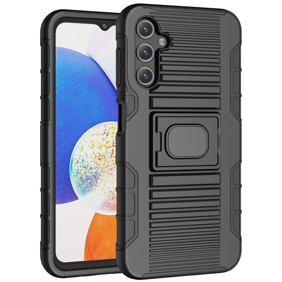 Case for Galaxy A14 5G (2023), Nakedcellphone Rugged Ring Grip Cover with Stand [Built-In Mounting Plate] for Samsung SM-A146 Phone - Black