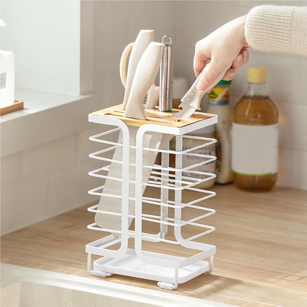 Bewildely Soporte Universal para cuchillos de cocina, estante de bloque de cuchillos de drenaje de de bambú y Metal, organizador de soporte de Almacenamiento y organización del hogar Bewildely HA023742-00